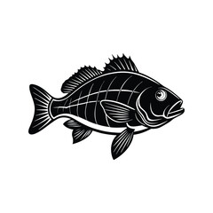 Fototapeta premium Snapper Fish Silhouette Vector, Black Sea Fish Outline, Marine Wildlife Graphic Art, Fishing Element Illustration