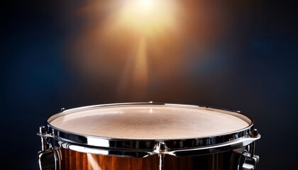 Obraz premium A snare drum illuminated by a spotlight, set against a dark background, ready for a performance.