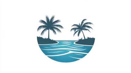 Tranquil Tropical Scene with Palm Trees and Calm Blue Waters for Relaxation and Vacation Themes