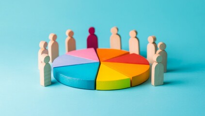 Diverse group surrounding a pie chart