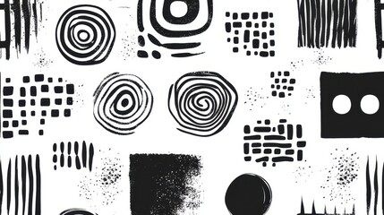 Obraz premium Abstract Black And White Geometric Pattern With Circles Squares And Lines