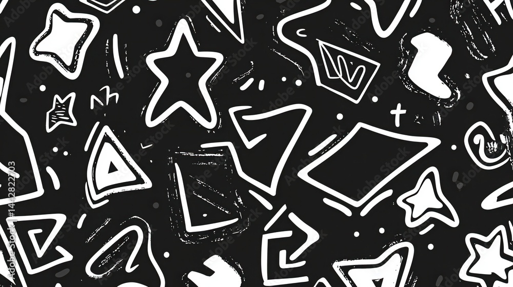 Aufkleber abstract black and white geometric pattern with stars and triangles