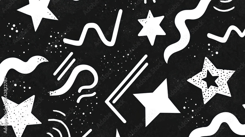Aufkleber abstract black and white seamless pattern with stars and lines