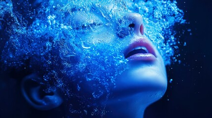 Woman submerged in blue water
