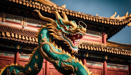 Obraz premium Dragon Statue in front of a Chinese Temple