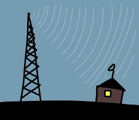 radar tower on a blue sky