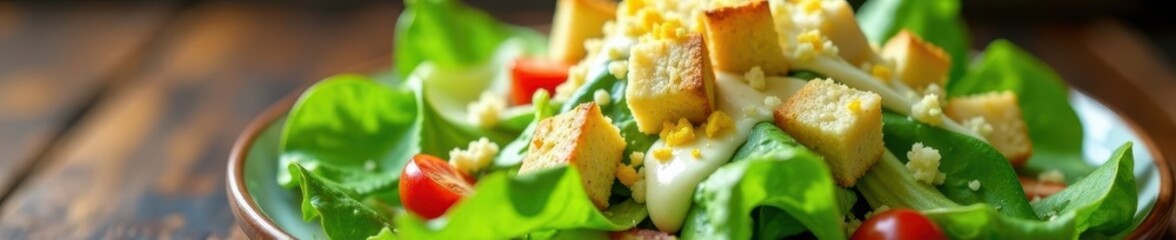 Crisp romaine, creamy dressing, croutons, Parmesan , Caesar salad, restaurant