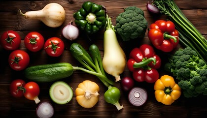 Fresh Vegetables on Wooden Table
