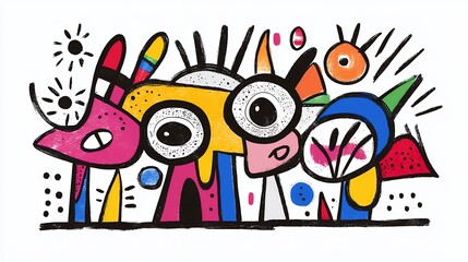 Naklejka premium Playful Colorful Whimsical Characters Illustration
