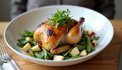 Gourmet Roasted Chicken with Apple and Greens Salad
