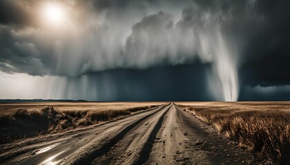 Dramatic Stormy Landscape with a Dirt Road