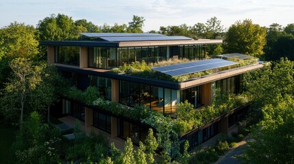 Fototapeta premium Modern sustainable office building with green roofs