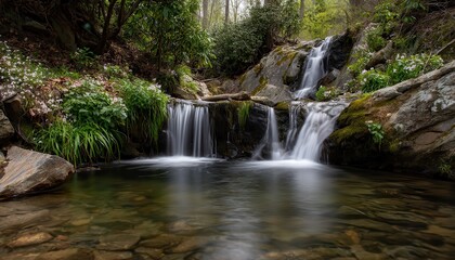Fototapeta premium A long exposure waterfall photograph creates a smooth, silky water effect