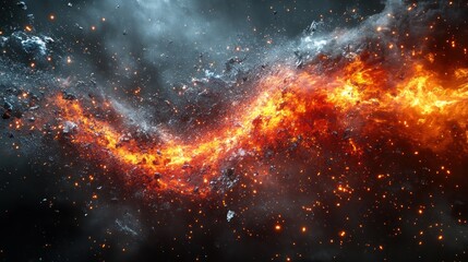 Obraz premium Fiery cosmic stream of burning rocks and gas in space.