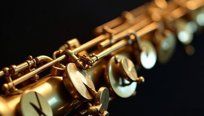 Obraz premium Close-up saxophone, gold-lacquered keys, soft light, warm, playing