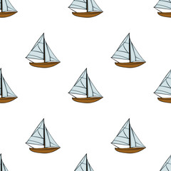 A seamless pattern featuring small sailboats with light blue sails and brown hulls on a white background. Ideal for nautical-themed designs and textiles.
