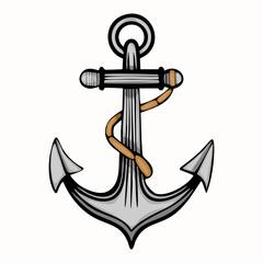Illustration of a classic ship anchor with a rope wrapped around it.