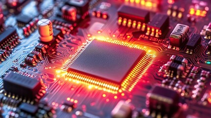 Obraz premium A glowing circuit board representing the flow of energy in modern technology.