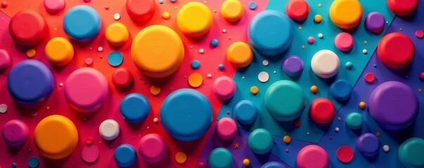 Naklejka premium Playful and irregularly placed multicolored circles forming an eye-catching pattern, circles, seamless, geometric