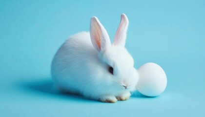 Obraz premium Fluffy white bunny with egg