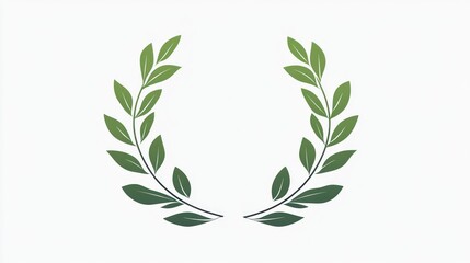 Green Laurel Wreath on White
