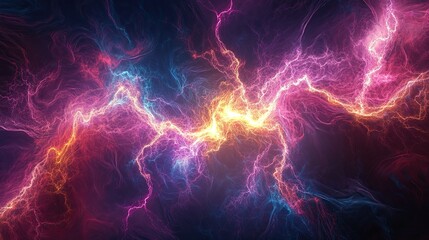 An abstract digital artwork of lightning fractals spreading like neural connections.