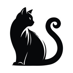 Cat Silhouette Vector Illustration White Background