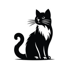 Cat Silhouette Vector Illustration White Background