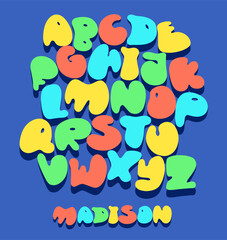Bubble balloon alphabet font. Vector playful bubble gum style with cute letters in a cartoon candy aesthetic. Perfect for kids books, posters, and fun designs. Vector illustration