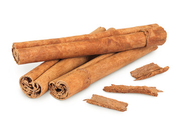 Cinnamon sticks isolated on white background with full depth of field