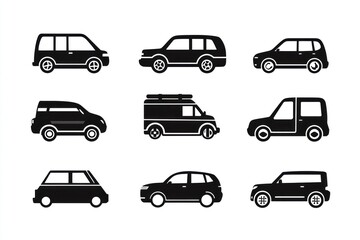 Fototapeta premium Vehicle icons SUV, minivan, van; transportation; white background; website design