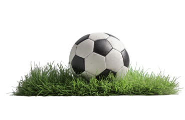 soccer ball in goal with green backgroung