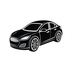 Electric Car Silhouette Vector, Modern Eco Vehicle Design, Black EV Side View Clipart, Clean Energy Transportation Art

