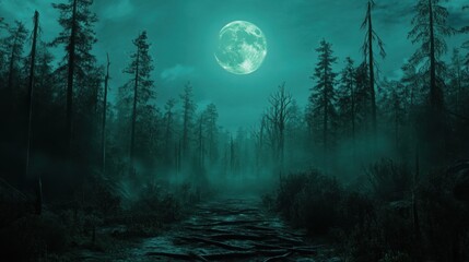 Fototapeta premium Enigmatic Moonlight Path: A Mystical Forest Night