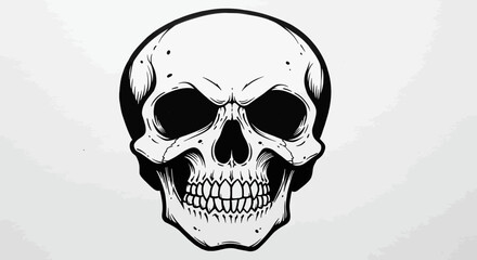 Detailed Black and White Skull Illustration with Intricate Details