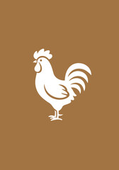 White Rooster Silhouette on a Brown Background