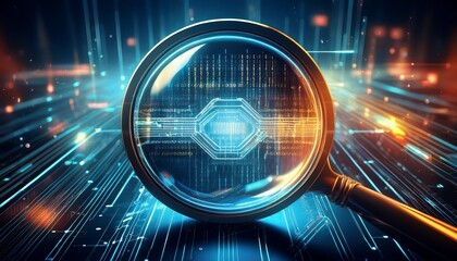 magnifying glass over digital code