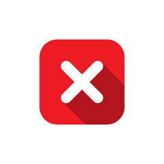 Fototapeta premium Cross mark icon with long shadow. X, close, exit sign symbol on red square