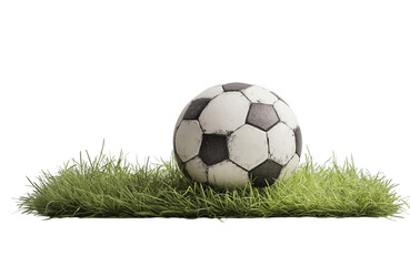 Naklejka premium soccer ball in goal with green backgroung