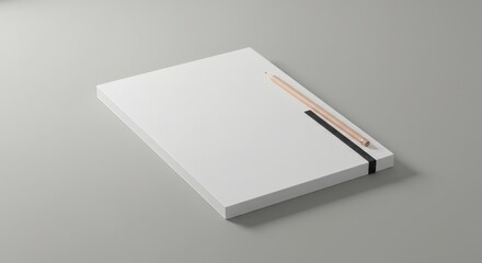 Blank White Notebook With Rose Gold And Black Pencils On Gray Background