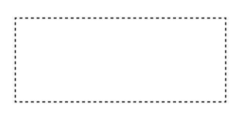 Rectangular shape with dashed cut here line for coupon, discount, sale ticket. Dashed rectangle frame isolated on white background. Vector outline illustration.