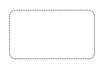 Rectangular shape with dashed cut here line for coupon, discount, sale ticket. Dashed rectangle frame isolated on white background. Vector outline illustration.