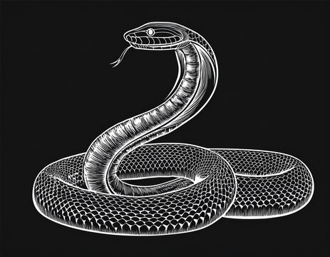 snake tattoo cobra art sketch serpent or viper python etching vintage asian reptile drawing elegant emblem or logo esoteric design boho black symbol flat isolated illustration
