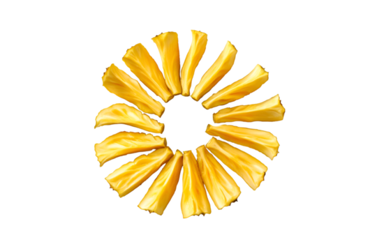 Jackfruit slices arranged in a circle on black background