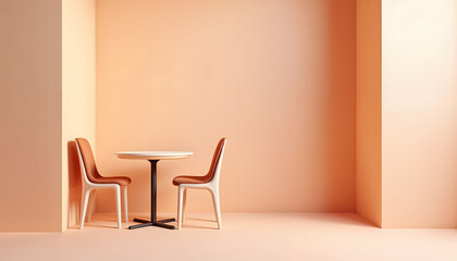 Sleek Dining Nook with Round Table, Chair, and Light Peach Wall