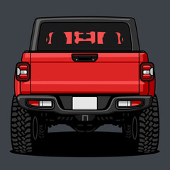 Red Off-Road Pickup Truck Rear View Vector Illustration © iva