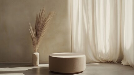 Neutral, minimalist interior scene with a decorative accent.