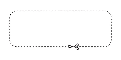 A dashed line forming a geometric rectangle with one open side and a scissor icon indicating where to cut.