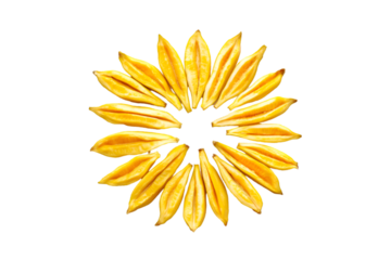 Star fruit slices arranged as a sunburst on black background
