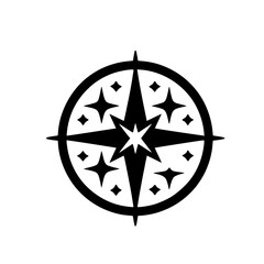 Simple Stylized Black Compass Rose Star Icon Graphic - Direction and Navigation Symbol